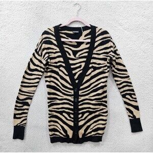 Express Women Sweater Medium Black Animal Print 100% Cotton Long Sleeve Cardigan